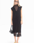 TIBI - Melee Crepe V-Neck Dress With Organza Lining, Black