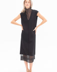 TIBI - Melee Crepe V-Neck Dress With Organza Lining, Black