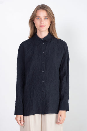 TIBI - Crinkle Shirting Oversized Shirt, Midnight Navy