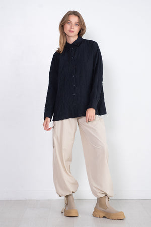 TIBI - Crinkle Shirting Oversized Shirt, Midnight Navy