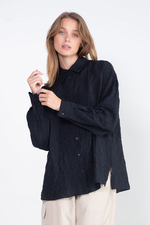 TIBI - Crinkle Shirting Oversized Shirt, Midnight Navy