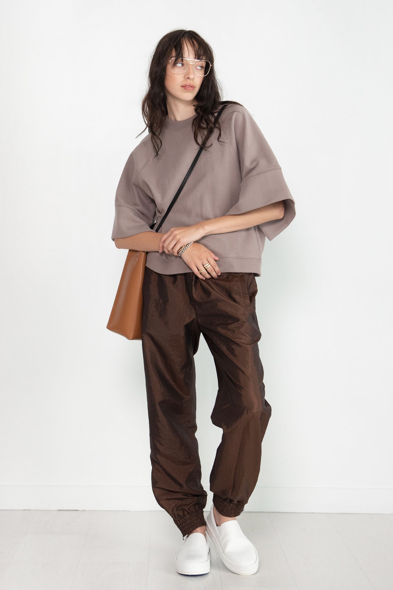 TIBI - Crispy Nylon Felix Paperbag Jogger, Brown