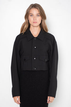 TIBI - Double Faced Plainweave Cropped Jean Jacket, Black