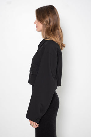 TIBI - Double Faced Plainweave Cropped Jean Jacket, Black