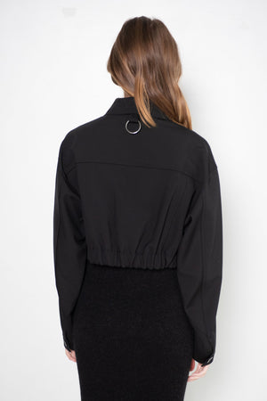 TIBI - Double Faced Plainweave Cropped Jean Jacket, Black