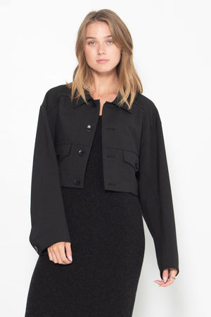 TIBI - Double Faced Plainweave Cropped Jean Jacket, Black