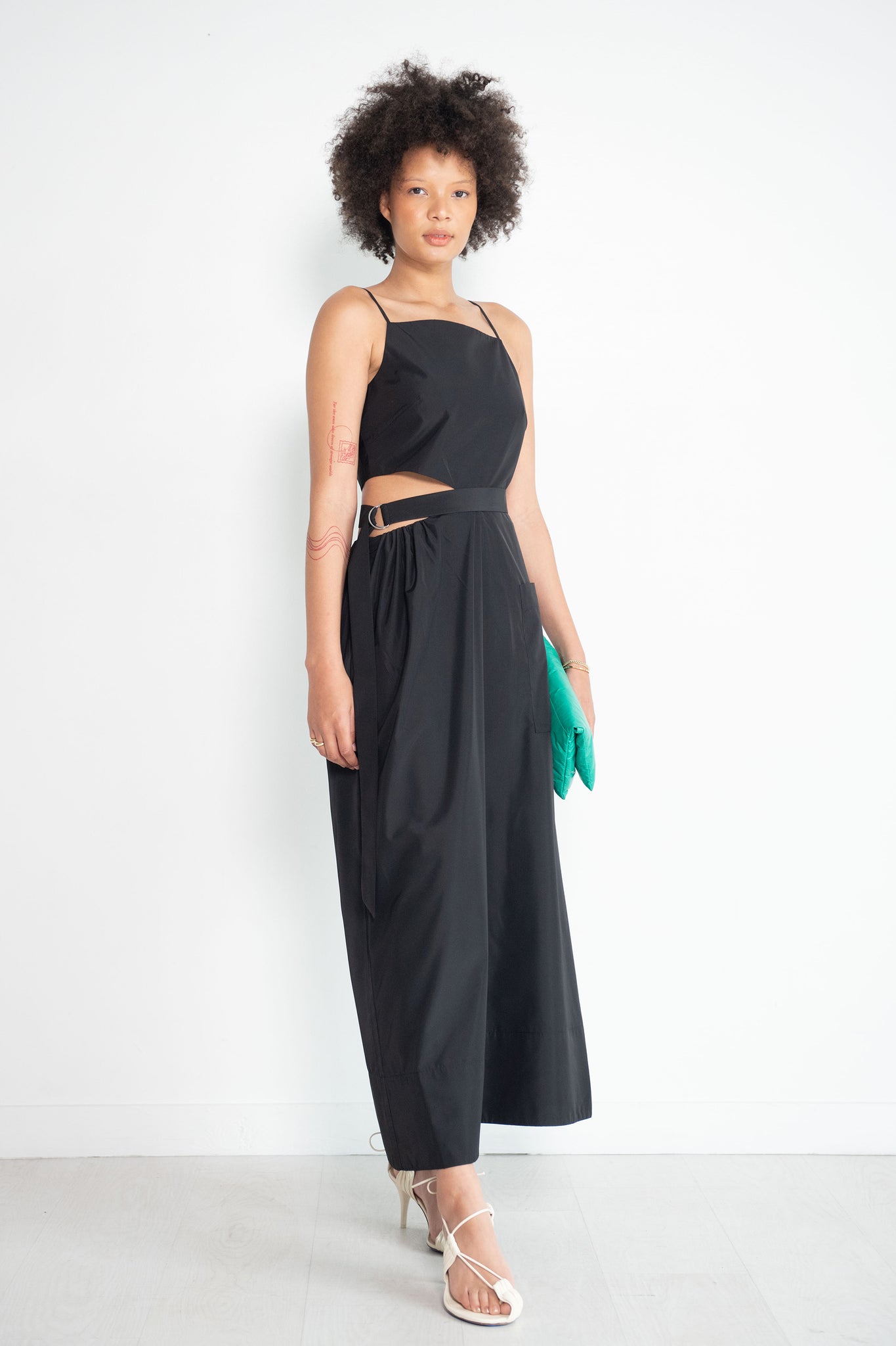 TIBI - Italian Sporty Nylon Strappy Cut Out Dress, Black
