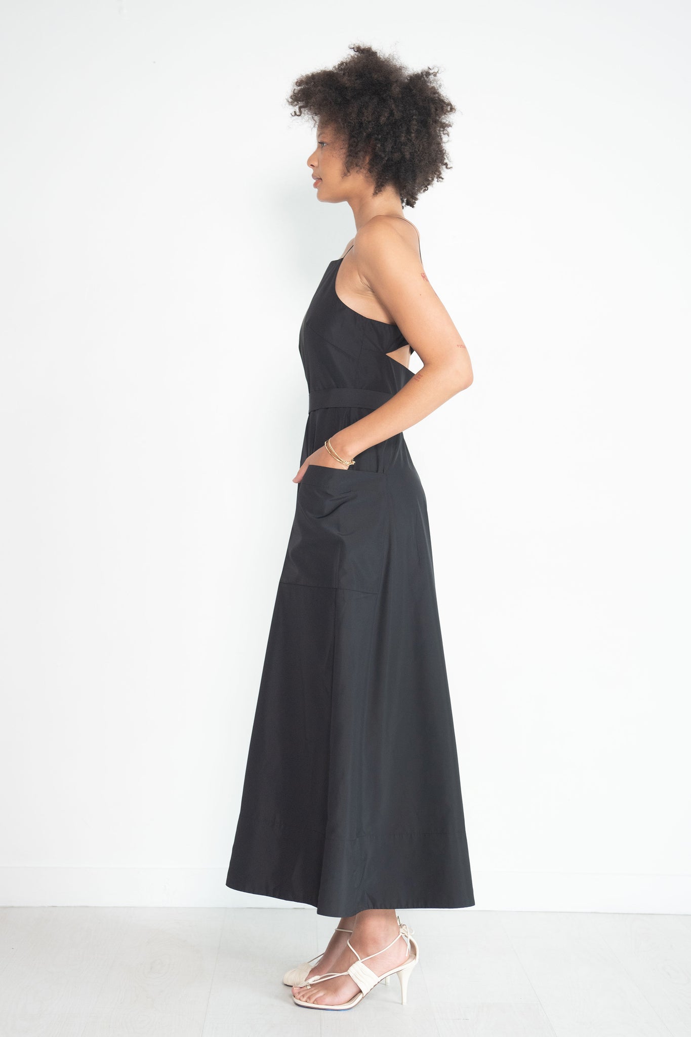 TIBI - Italian Sporty Nylon Strappy Cut Out Dress, Black