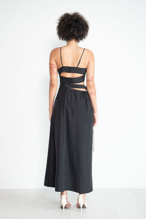 TIBI - Italian Sporty Nylon Strappy Cut Out Dress, Black