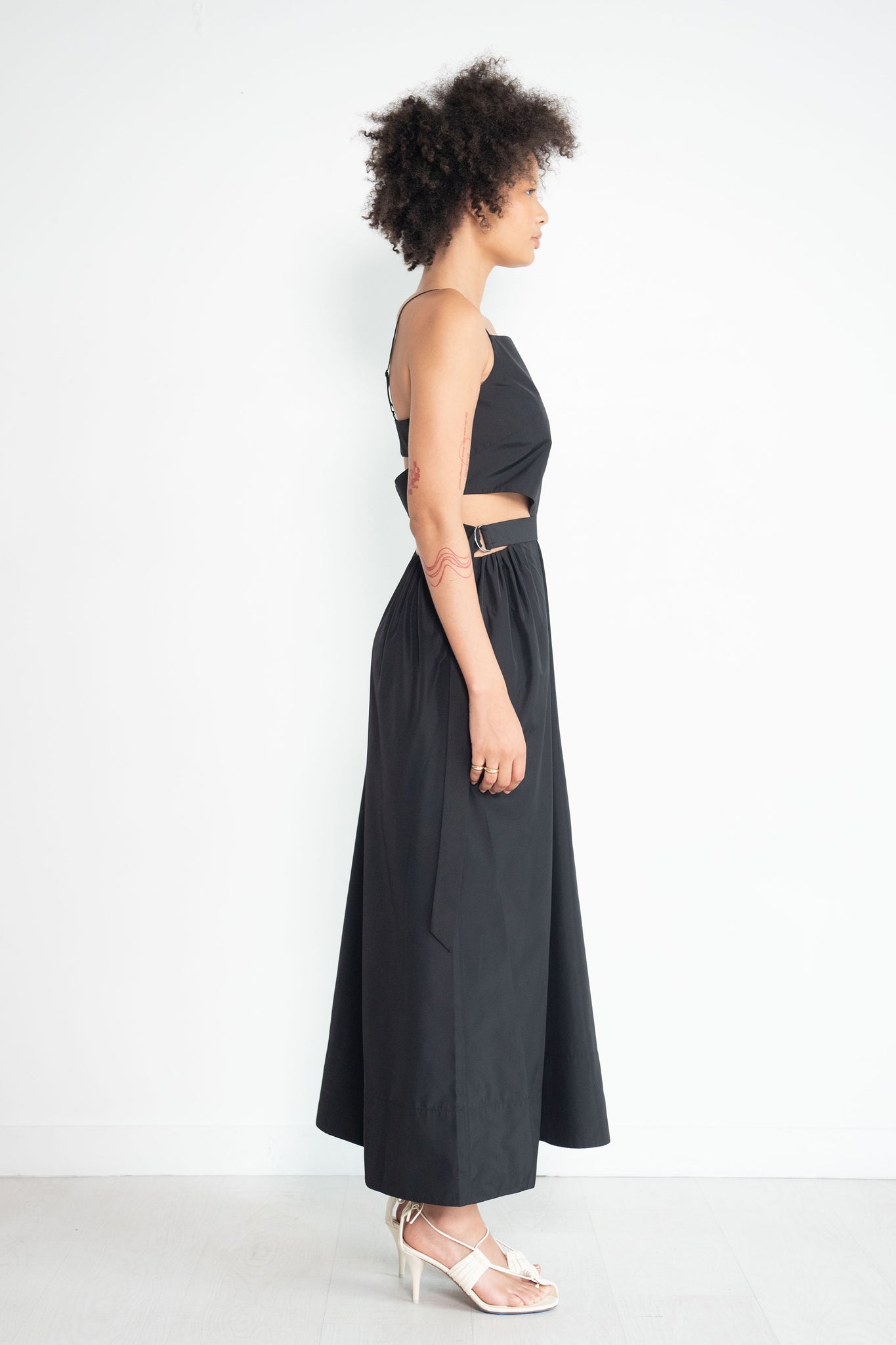 TIBI - Italian Sporty Nylon Strappy Cut Out Dress, Black