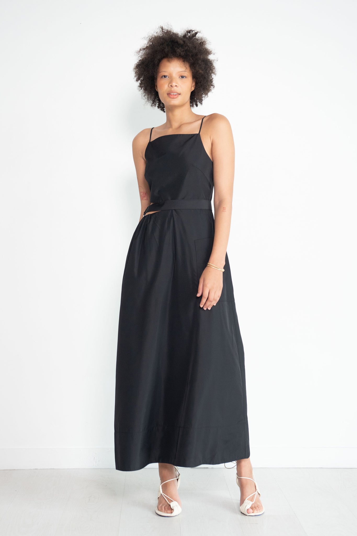 TIBI - Italian Sporty Nylon Strappy Cut Out Dress, Black