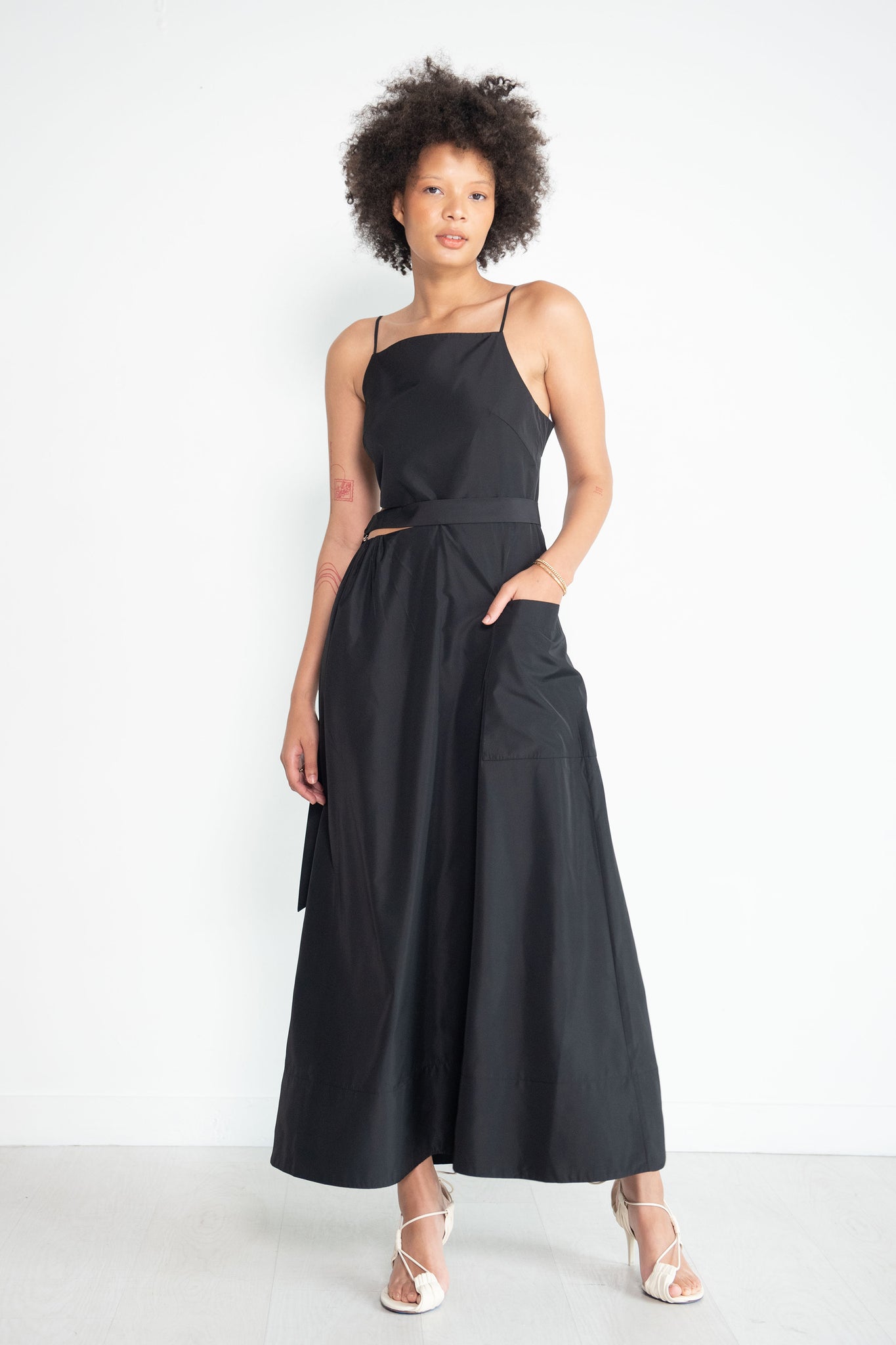 TIBI - Italian Sporty Nylon Strappy Cut Out Dress, Black