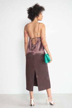 TIBI - Summer Satin Slip Dress, Dark Brown