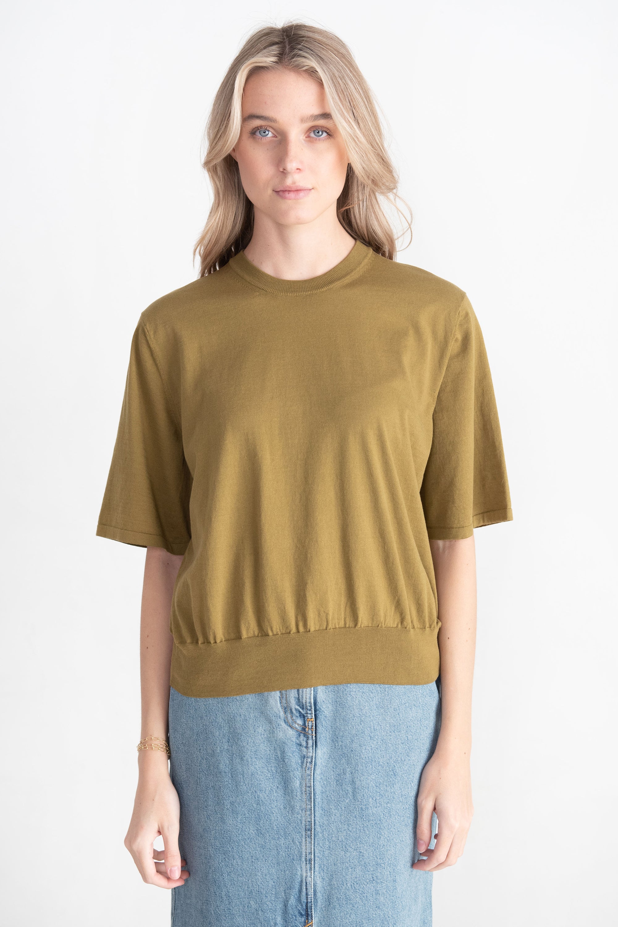 TIBI - Super Fine Gauge Perfect Short Sleeve Men's Pullover, Dark Hazel
