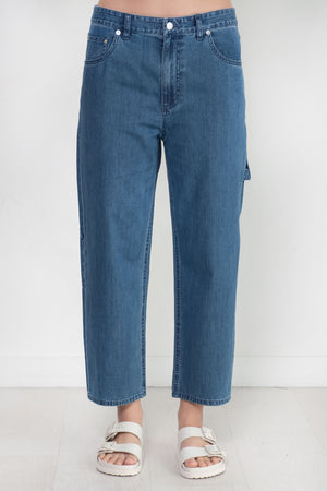 TIBI - Stone Washed Denim Cropped Sam Jean, Medium Stone Wash