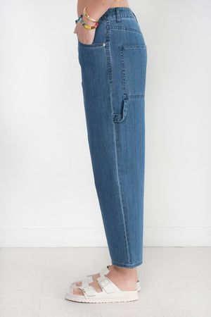 TIBI - Stone Washed Denim Cropped Sam Jean, Medium Stone Wash