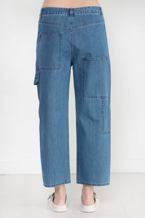 TIBI - Stone Washed Denim Cropped Sam Jean, Medium Stone Wash