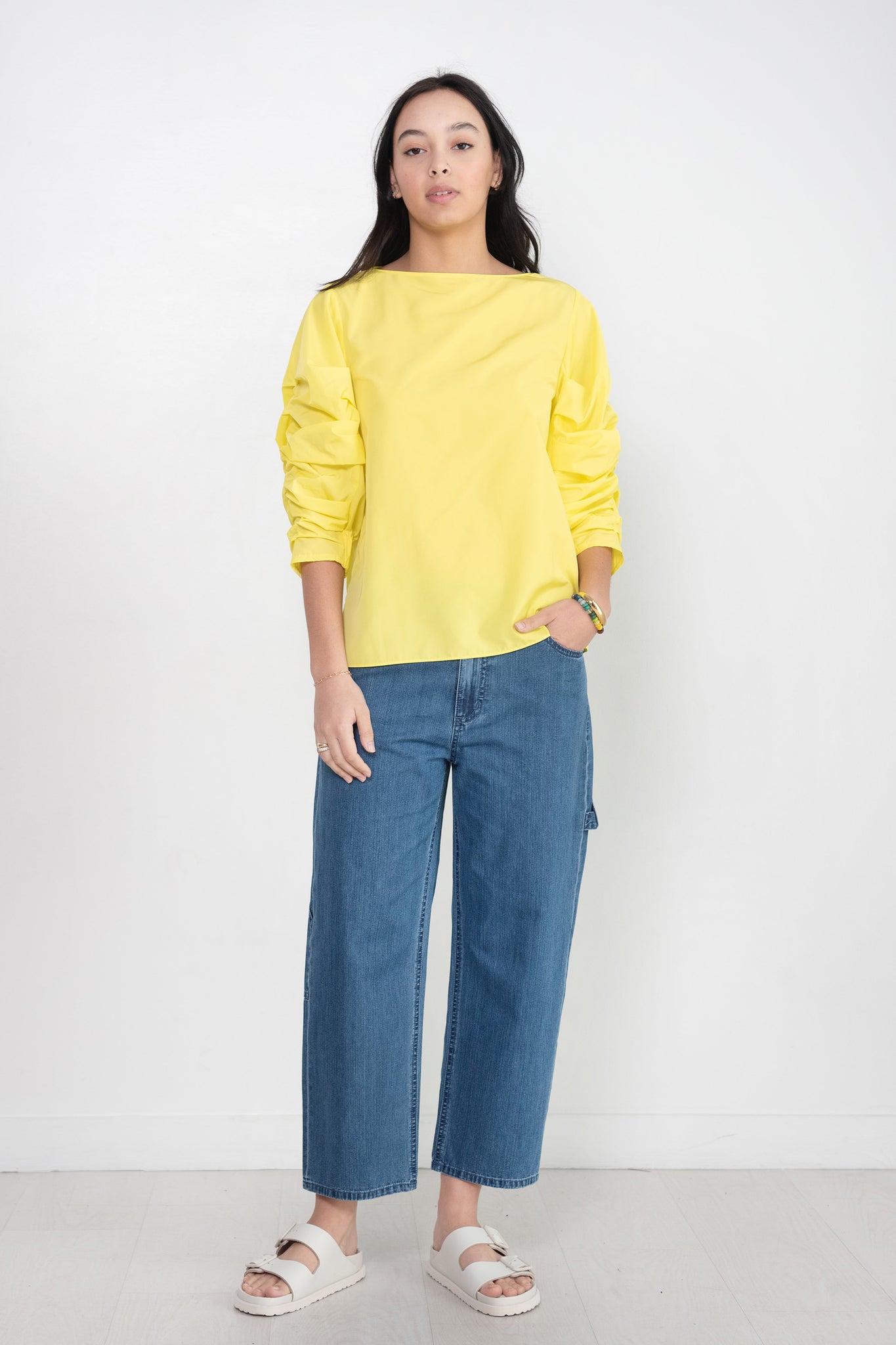 TIBI - Stone Washed Denim Cropped Sam Jean, Medium Stone Wash