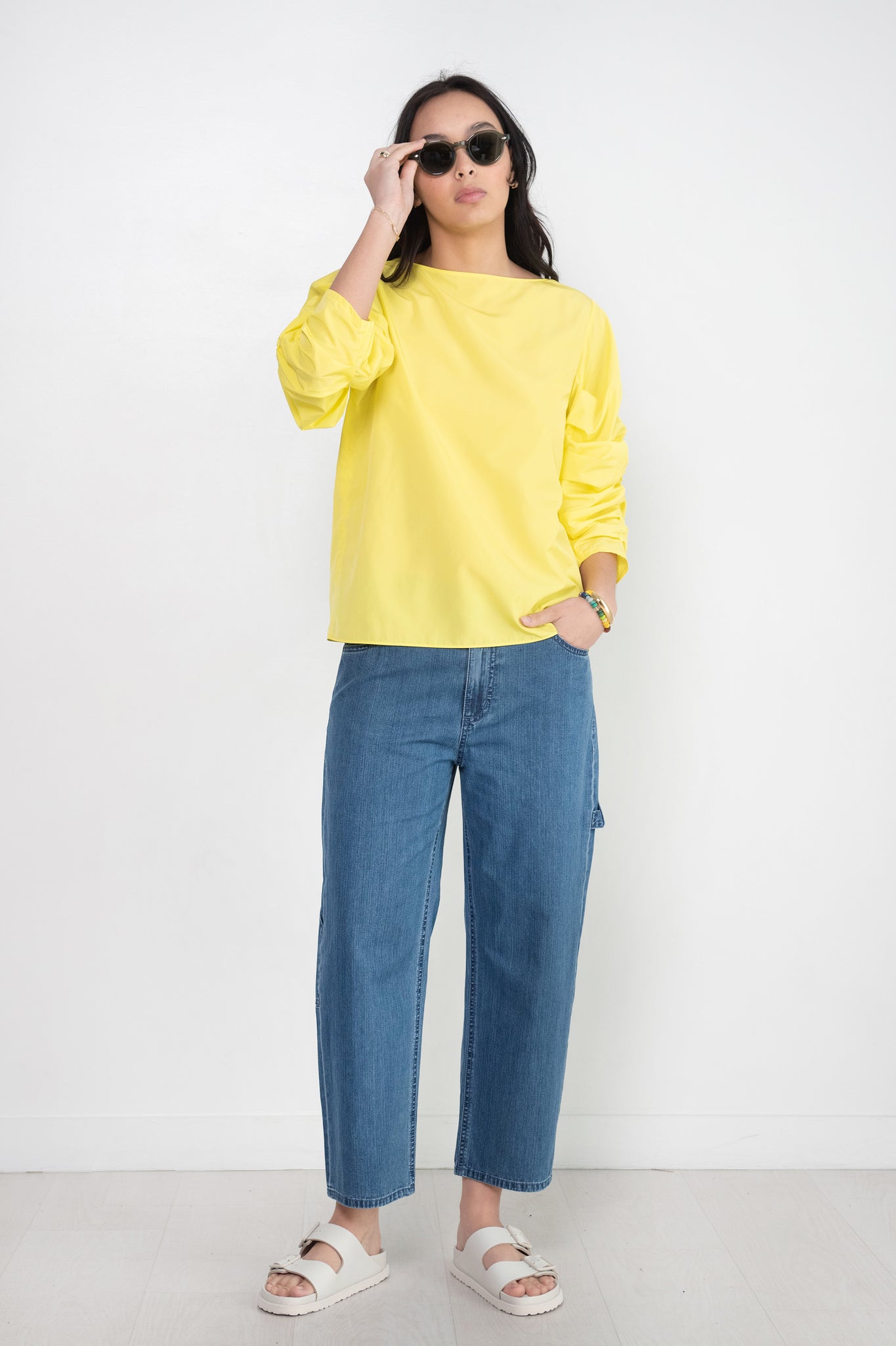 TIBI - Stone Washed Denim Cropped Sam Jean, Medium Stone Wash