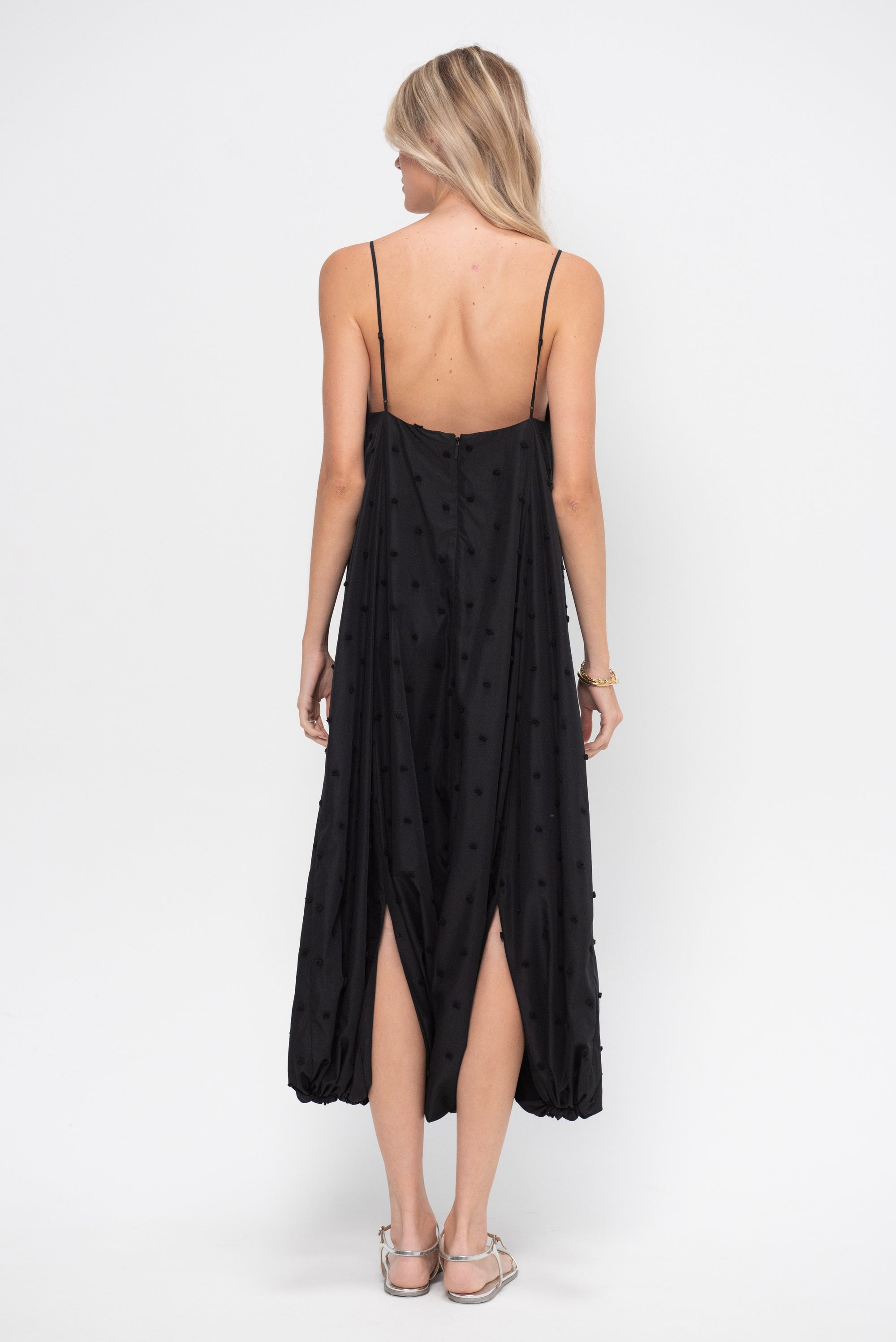 Tech Swiss Dot Square Neck Cami Dress, Black