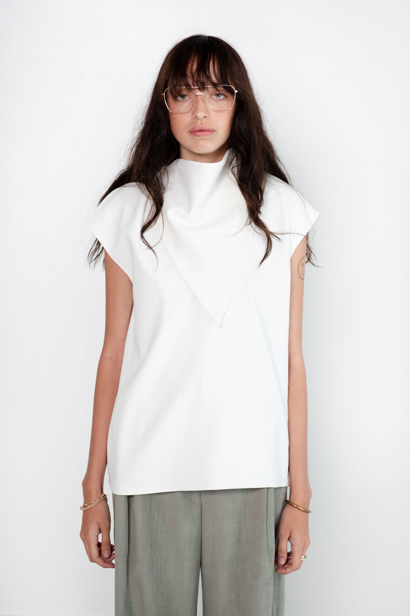 TIBI - Chalky Drape Handkerchief Top, White