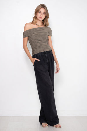 TIBI - Drapey Jersey Ruched Strapless Top, Granite