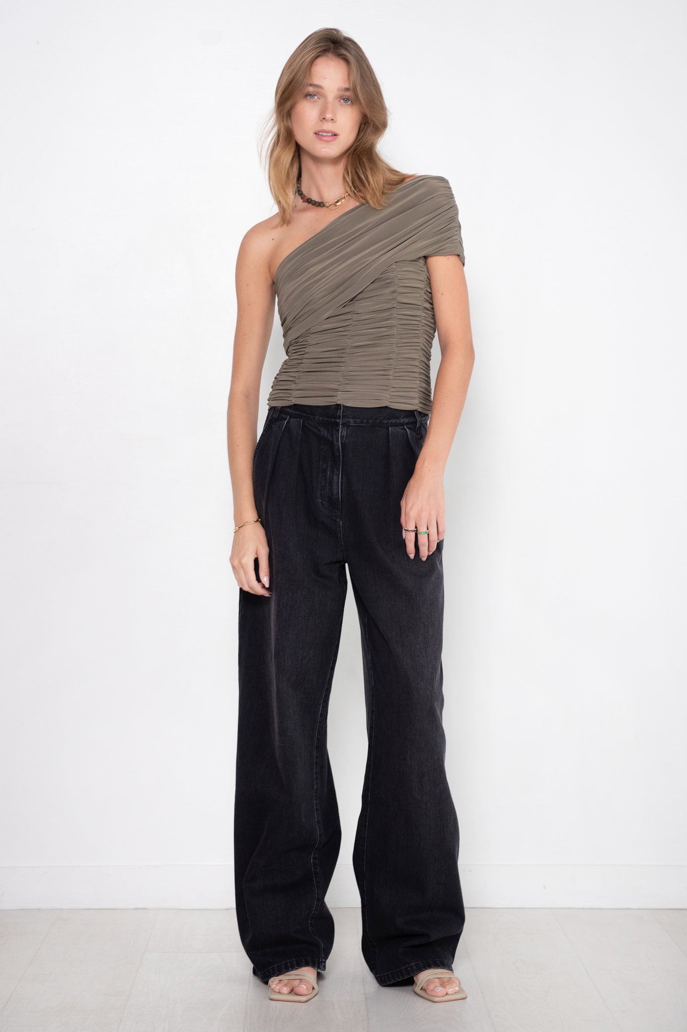 TIBI - Drapey Jersey Ruched Strapless Top, Granite