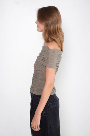 TIBI - Drapey Jersey Ruched Strapless Top, Granite