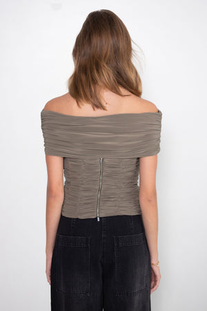TIBI - Drapey Jersey Ruched Strapless Top, Granite