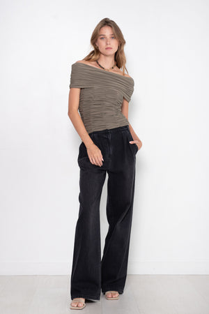 TIBI - Drapey Jersey Ruched Strapless Top, Granite