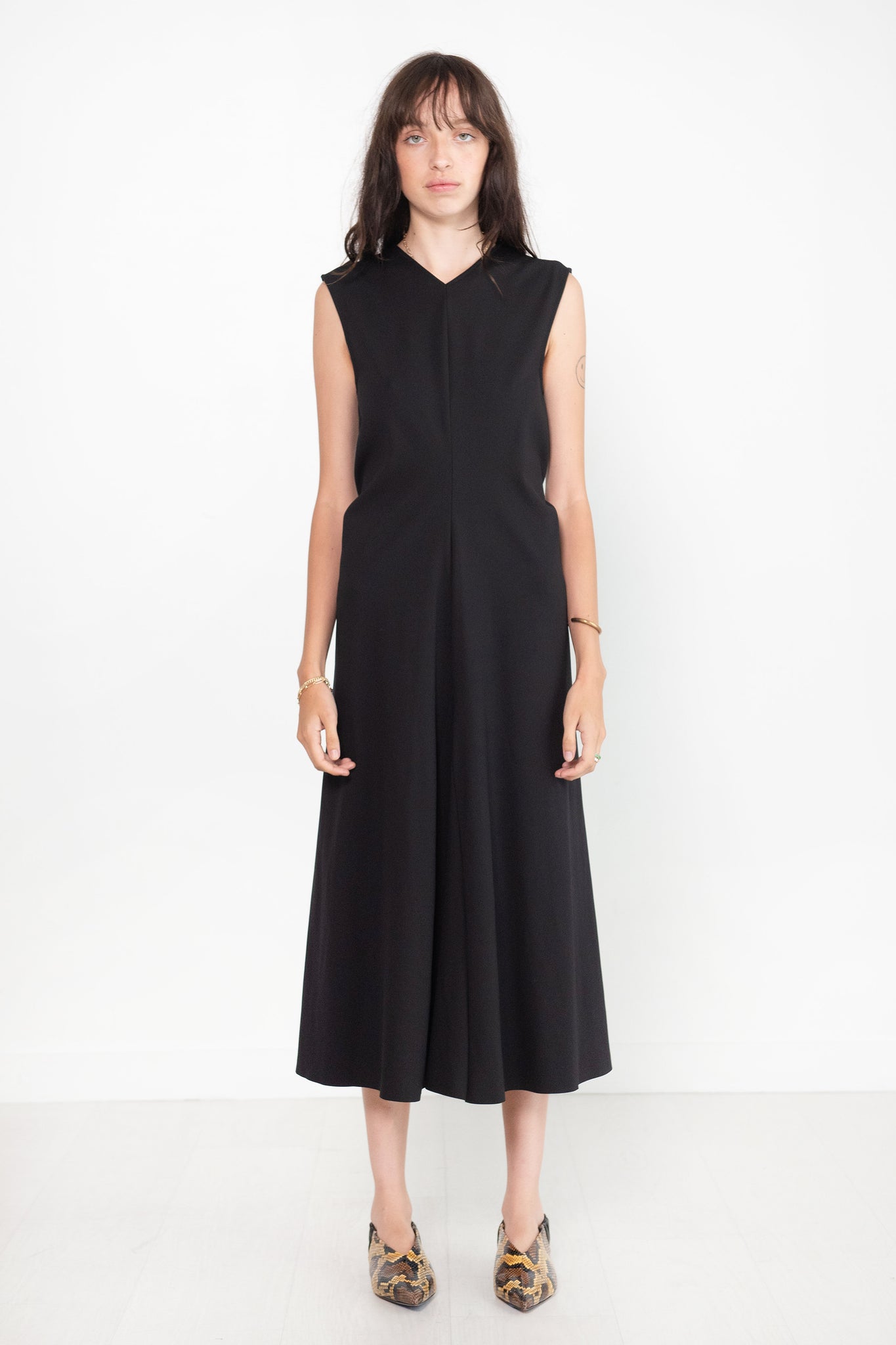 TIBI - Compact Ultra Stretch Knit V-Neck Godet Dress, Black
