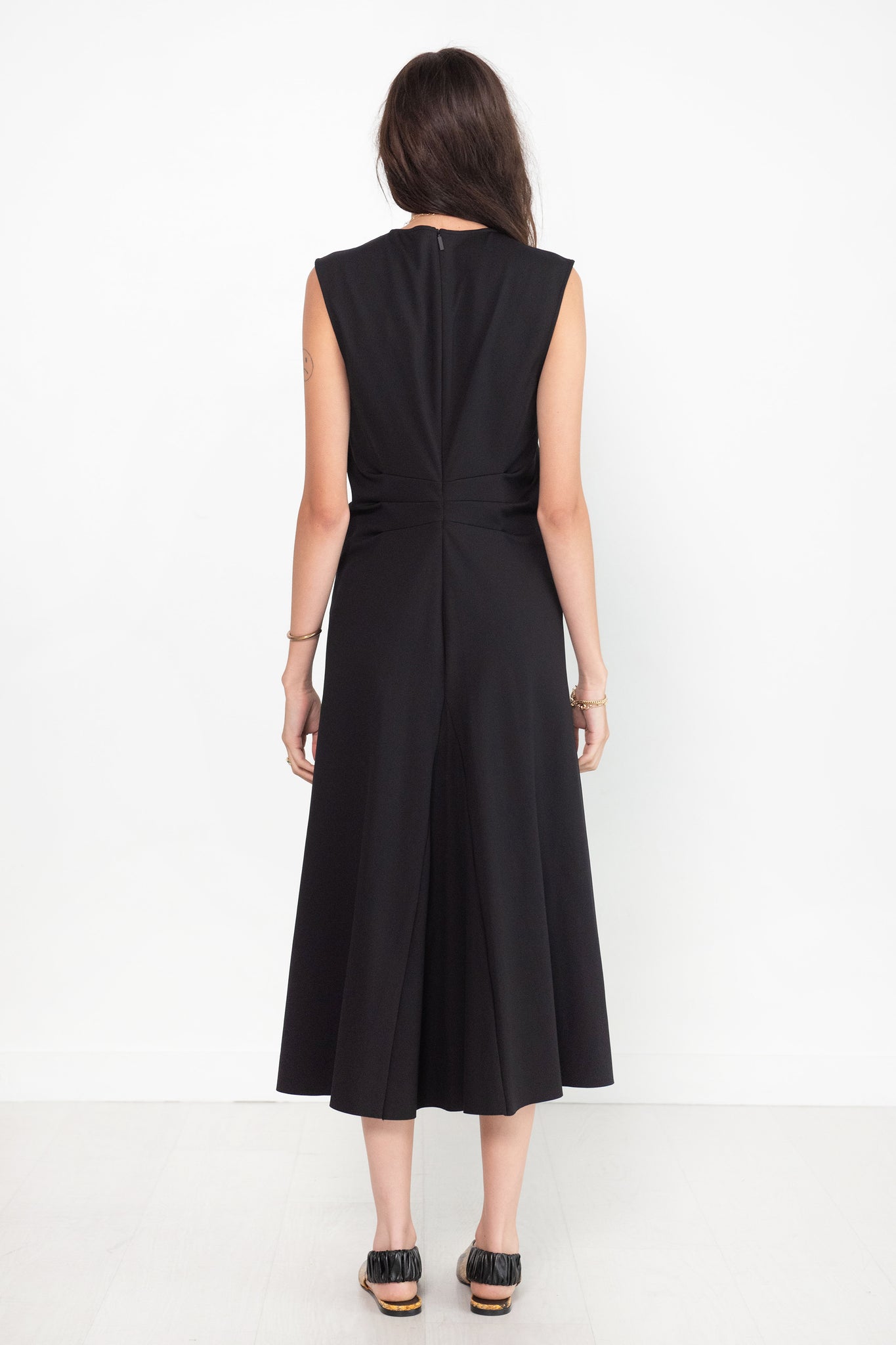 TIBI - Compact Ultra Stretch Knit V-Neck Godet Dress, Black