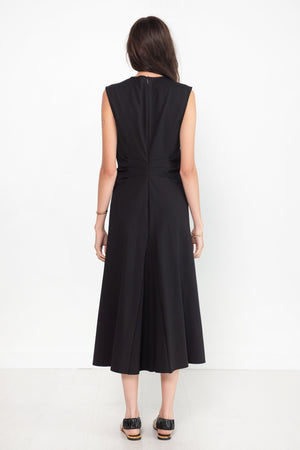 TIBI - Compact Ultra Stretch Knit V-Neck Godet Dress, Black