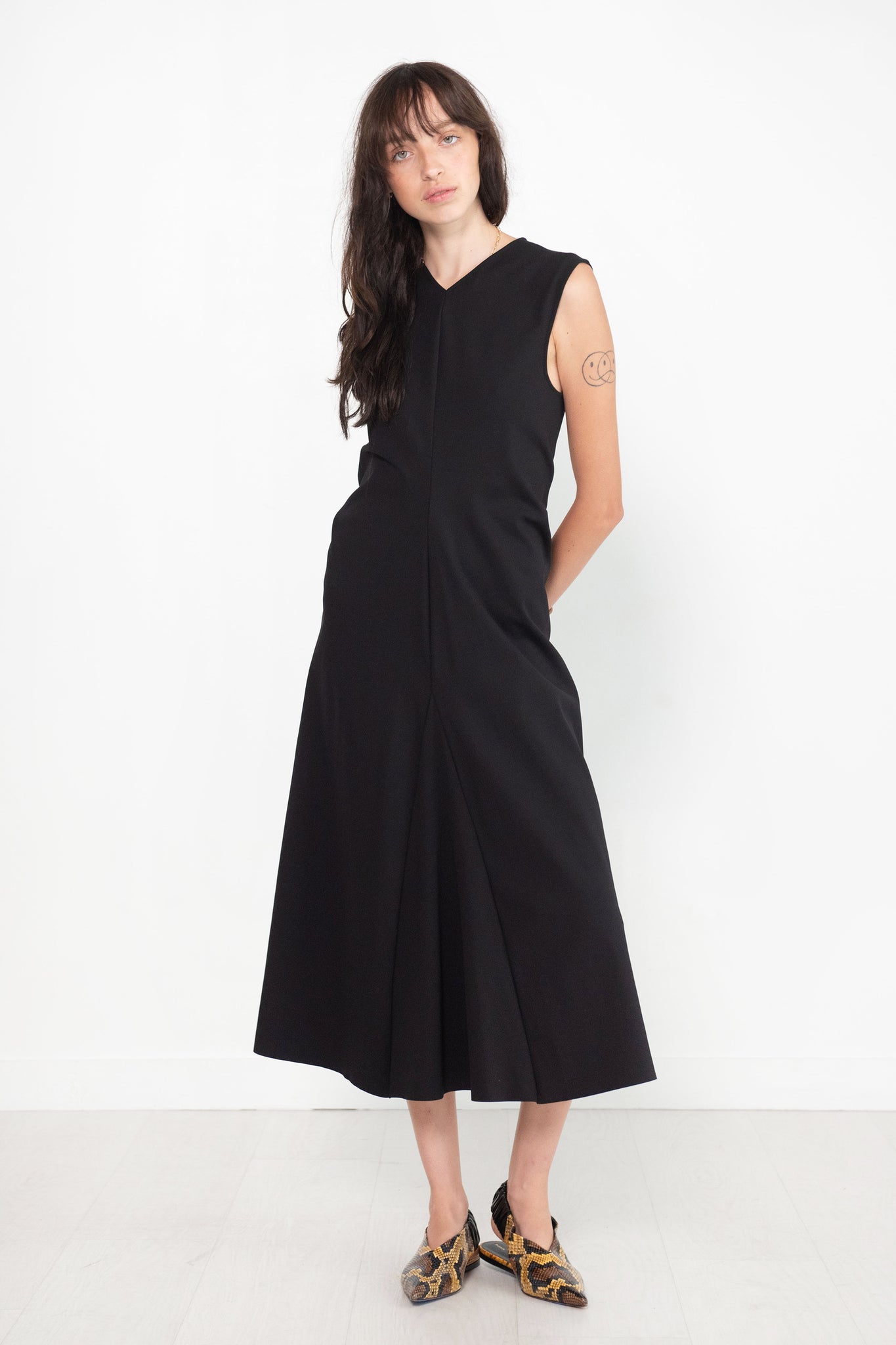 TIBI - Compact Ultra Stretch Knit V-Neck Godet Dress, Black