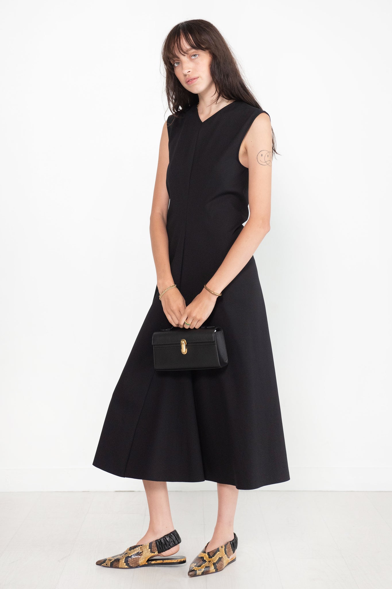 TIBI - Compact Ultra Stretch Knit V-Neck Godet Dress, Black