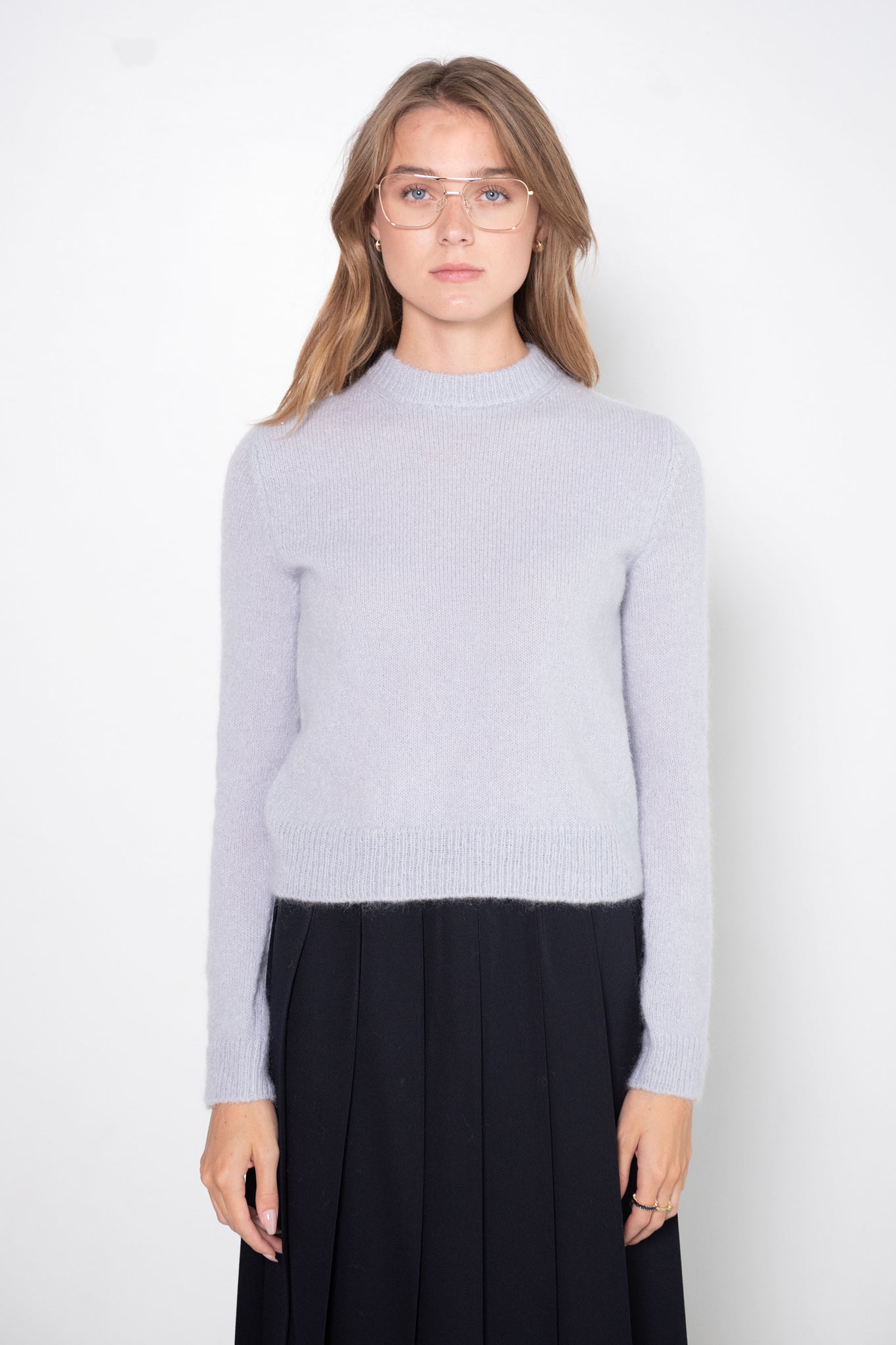TIBI - Soft Mohair Shrunken Crewneck Pullover, Dove Grey