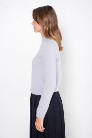 TIBI - Soft Mohair Shrunken Crewneck Pullover, Dove Grey