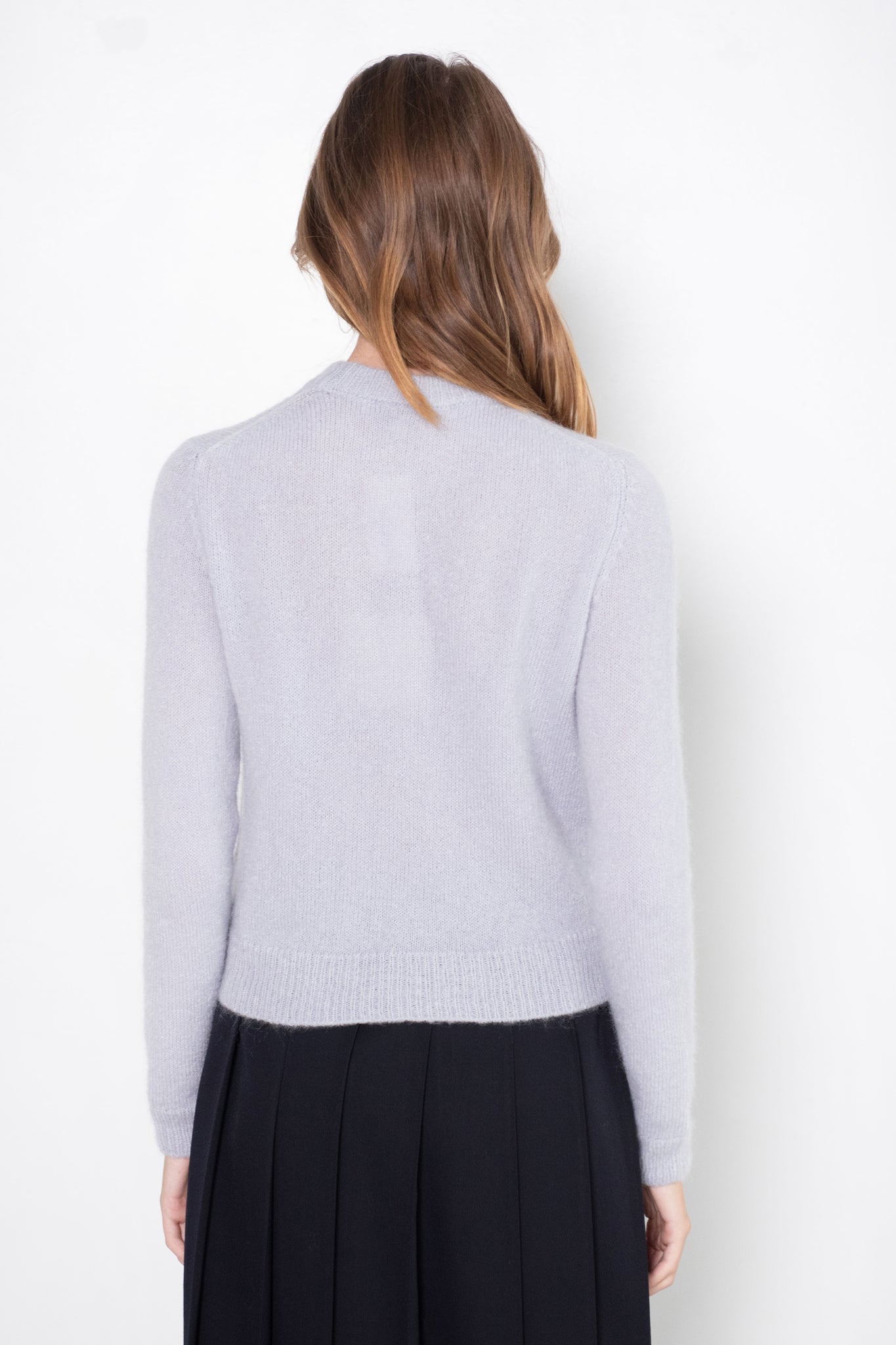 TIBI - Soft Mohair Shrunken Crewneck Pullover, Dove Grey