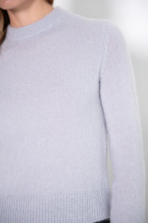 TIBI - Soft Mohair Shrunken Crewneck Pullover, Dove Grey