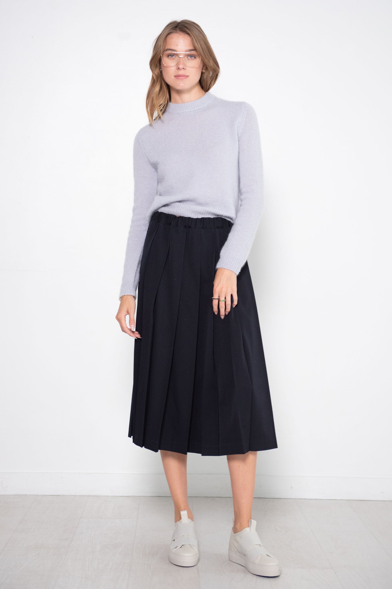 TIBI - Soft Mohair Shrunken Crewneck Pullover, Dove Grey