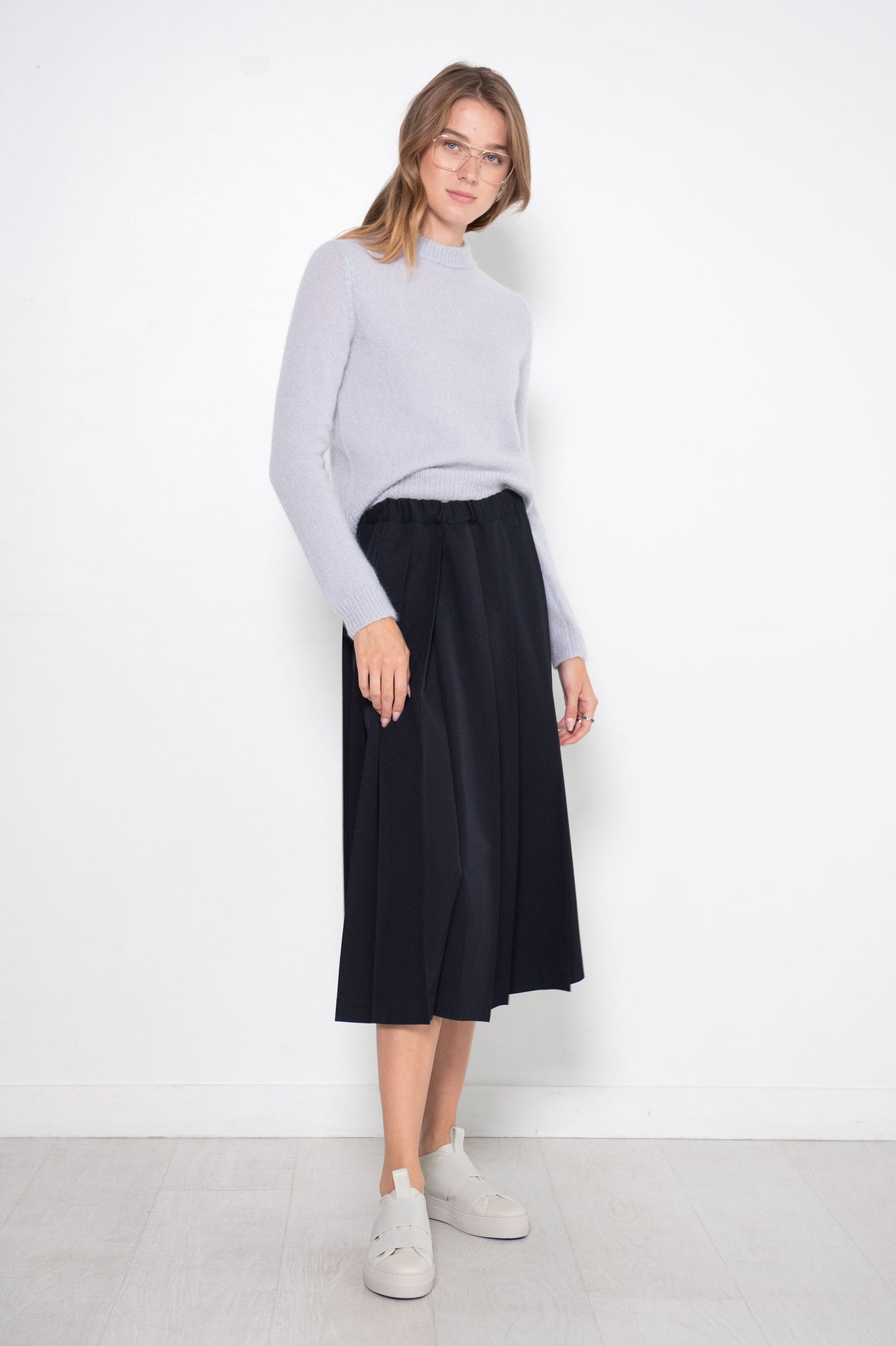TIBI - Soft Mohair Shrunken Crewneck Pullover, Dove Grey
