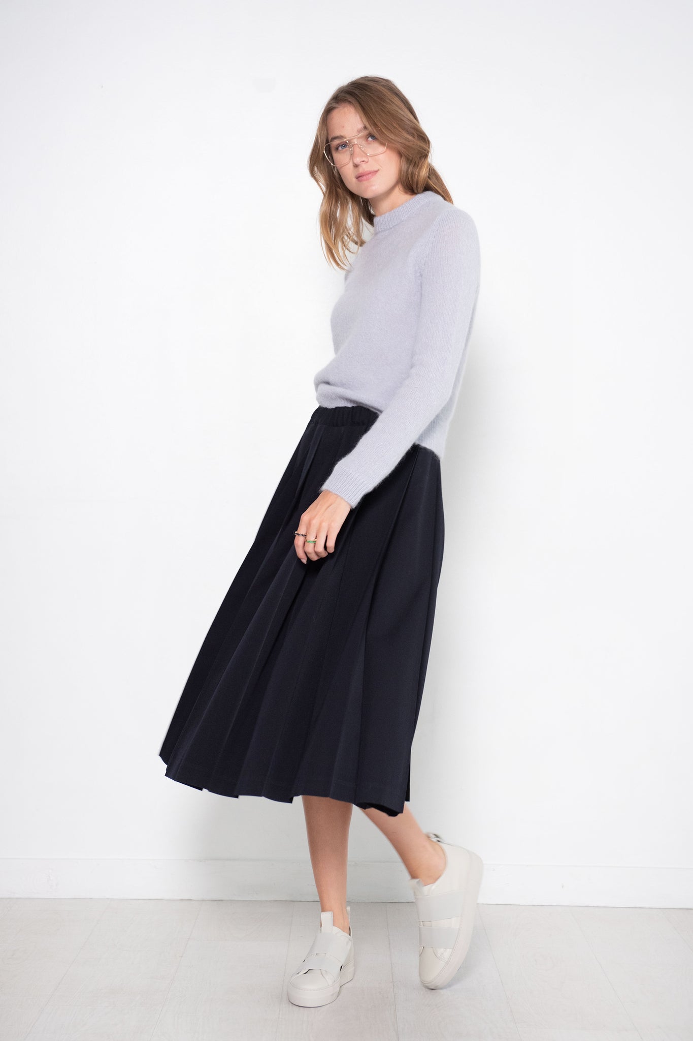 TIBI - Soft Mohair Shrunken Crewneck Pullover, Dove Grey