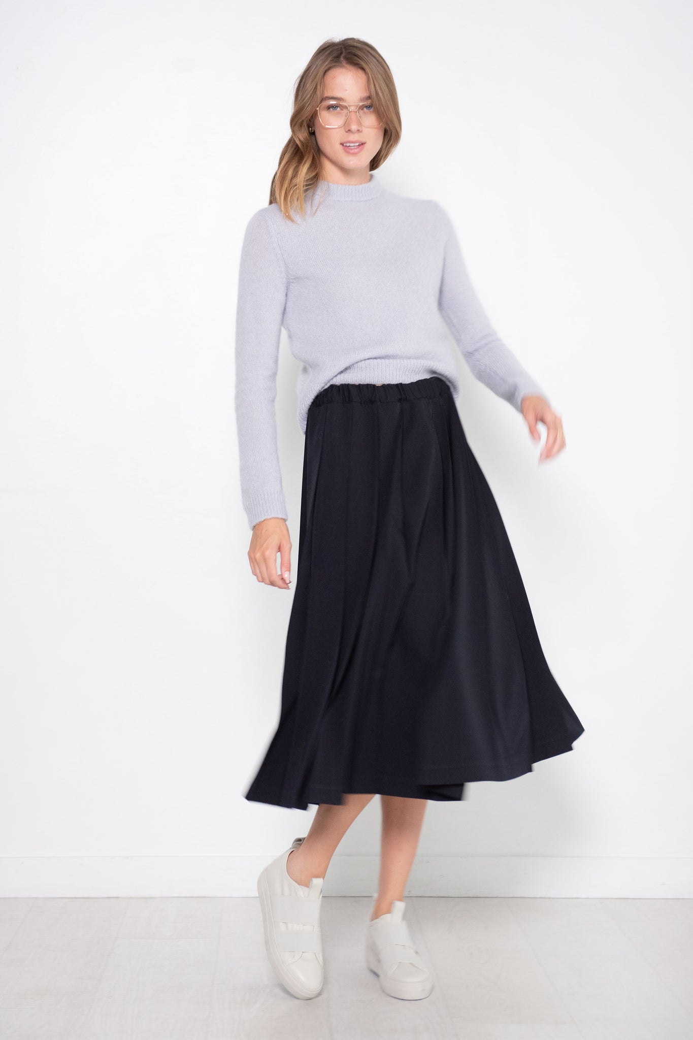 TIBI - Soft Mohair Shrunken Crewneck Pullover, Dove Grey