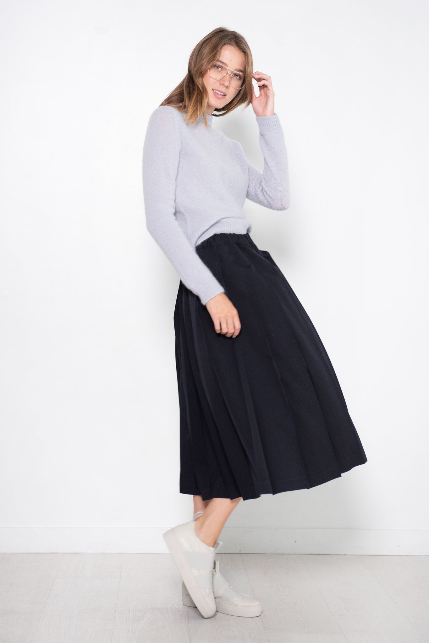 TIBI - Soft Mohair Shrunken Crewneck Pullover, Dove Grey