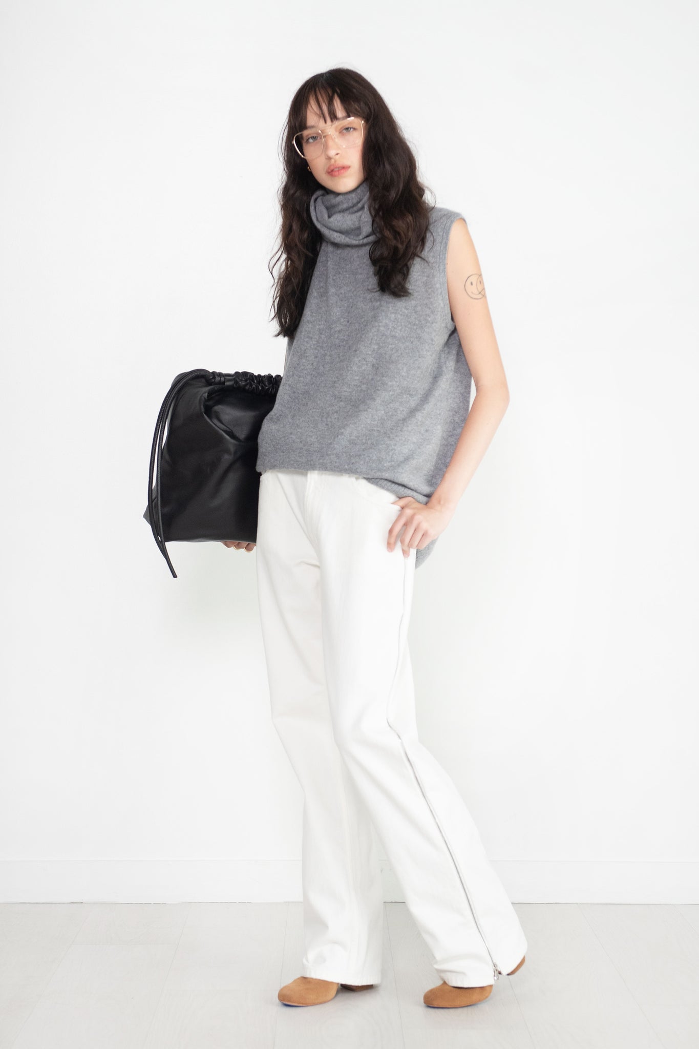 TIBI - Feather Weight Cashmere Tunic, Heather Grey