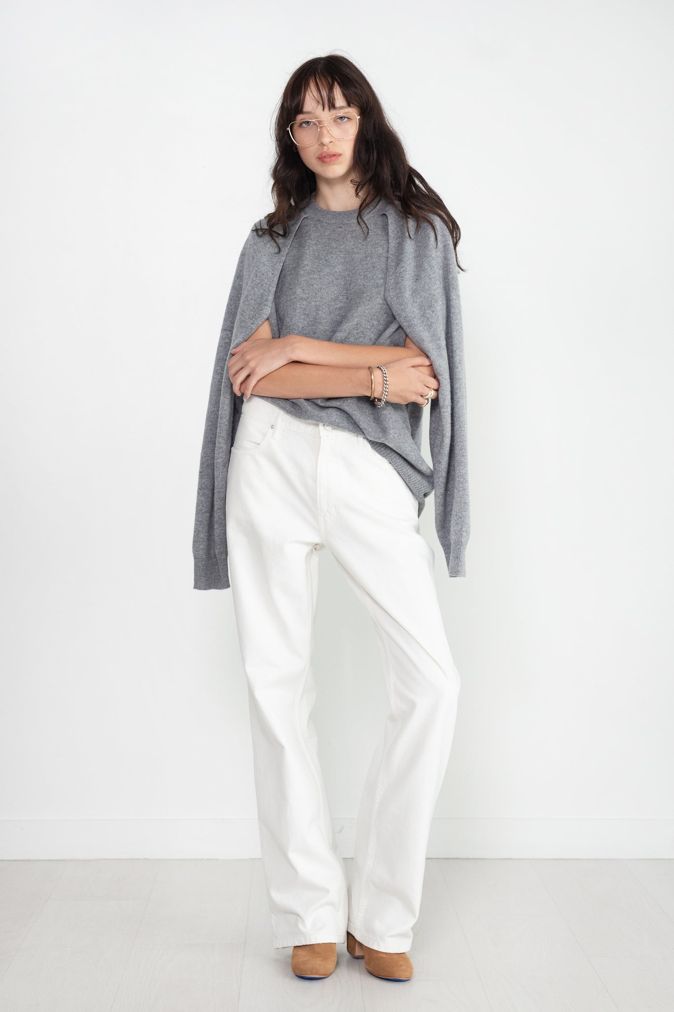 TIBI - Feather Weight Cashmere Tunic, Heather Grey