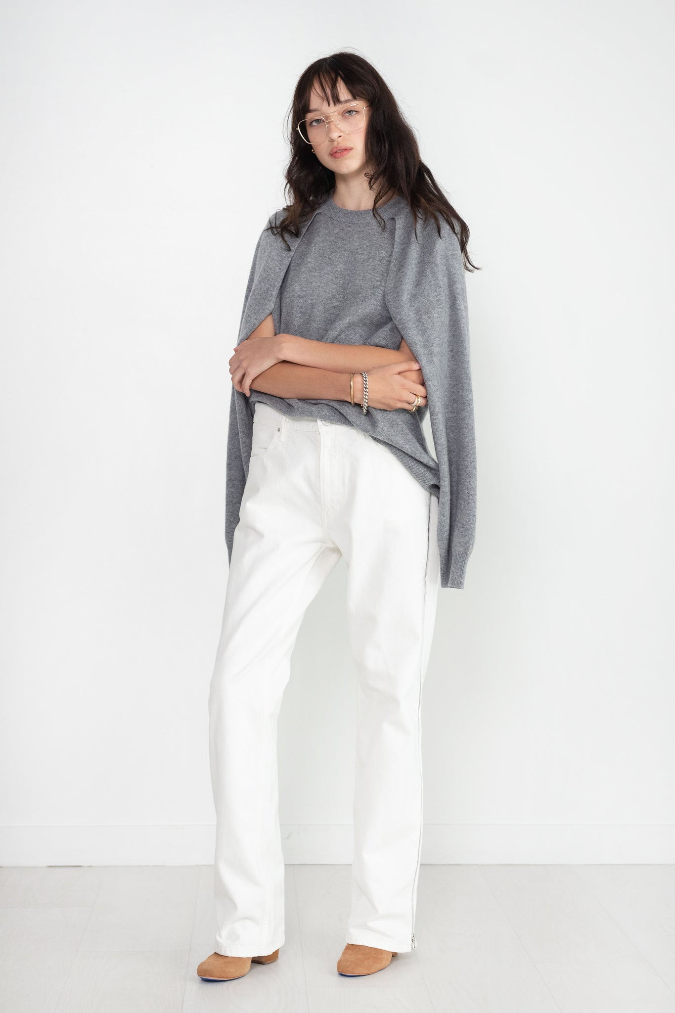 TIBI - Feather Weight Cashmere Tunic, Heather Grey