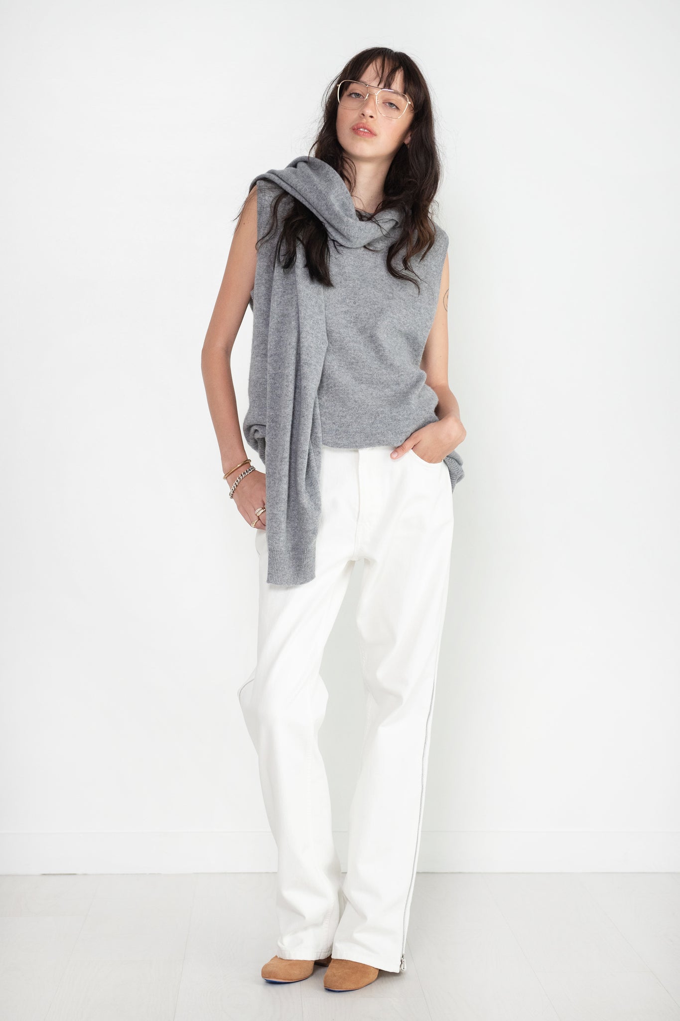 TIBI - Feather Weight Cashmere Tunic, Heather Grey