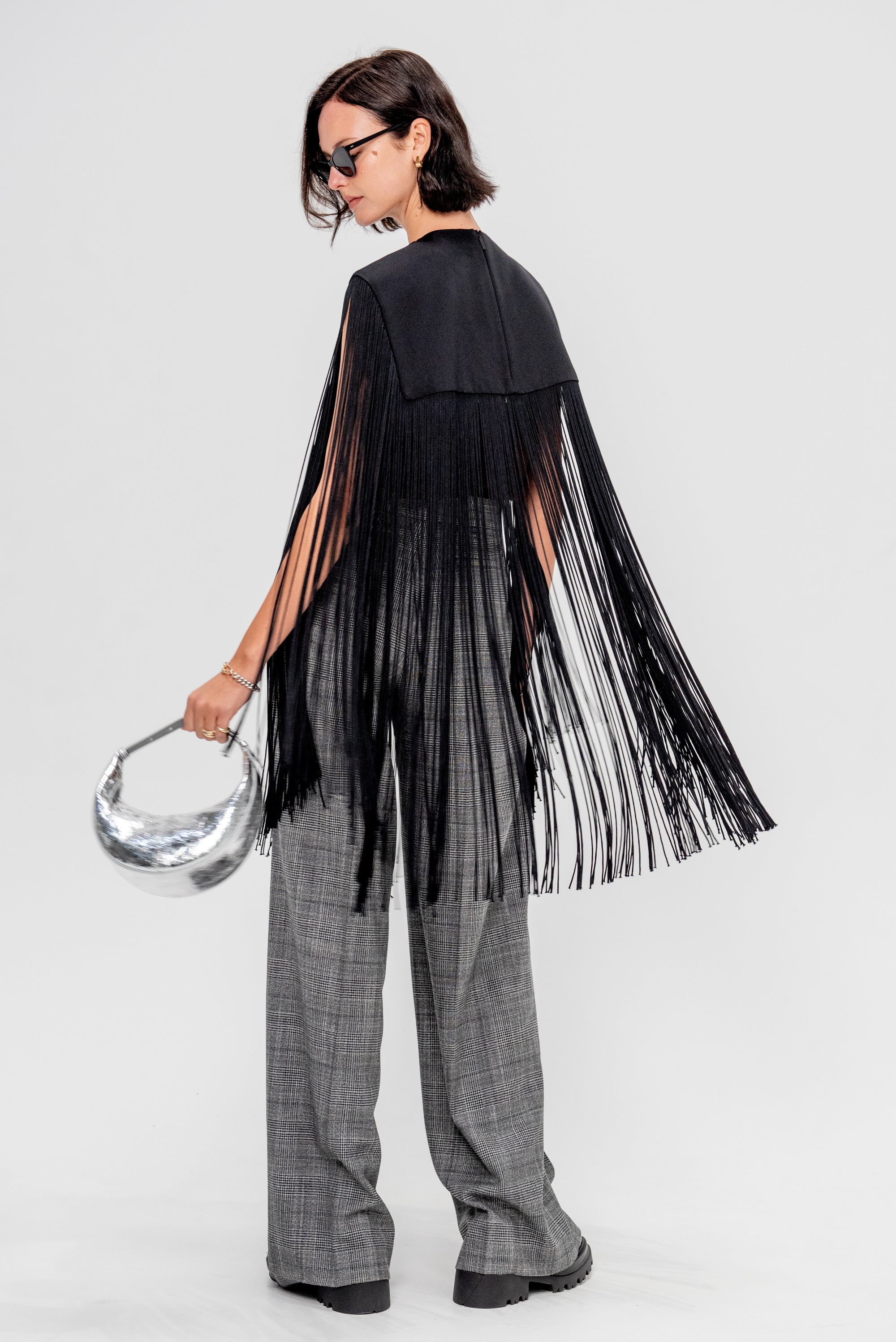 4-Ply Silk Fringe Cape, Black