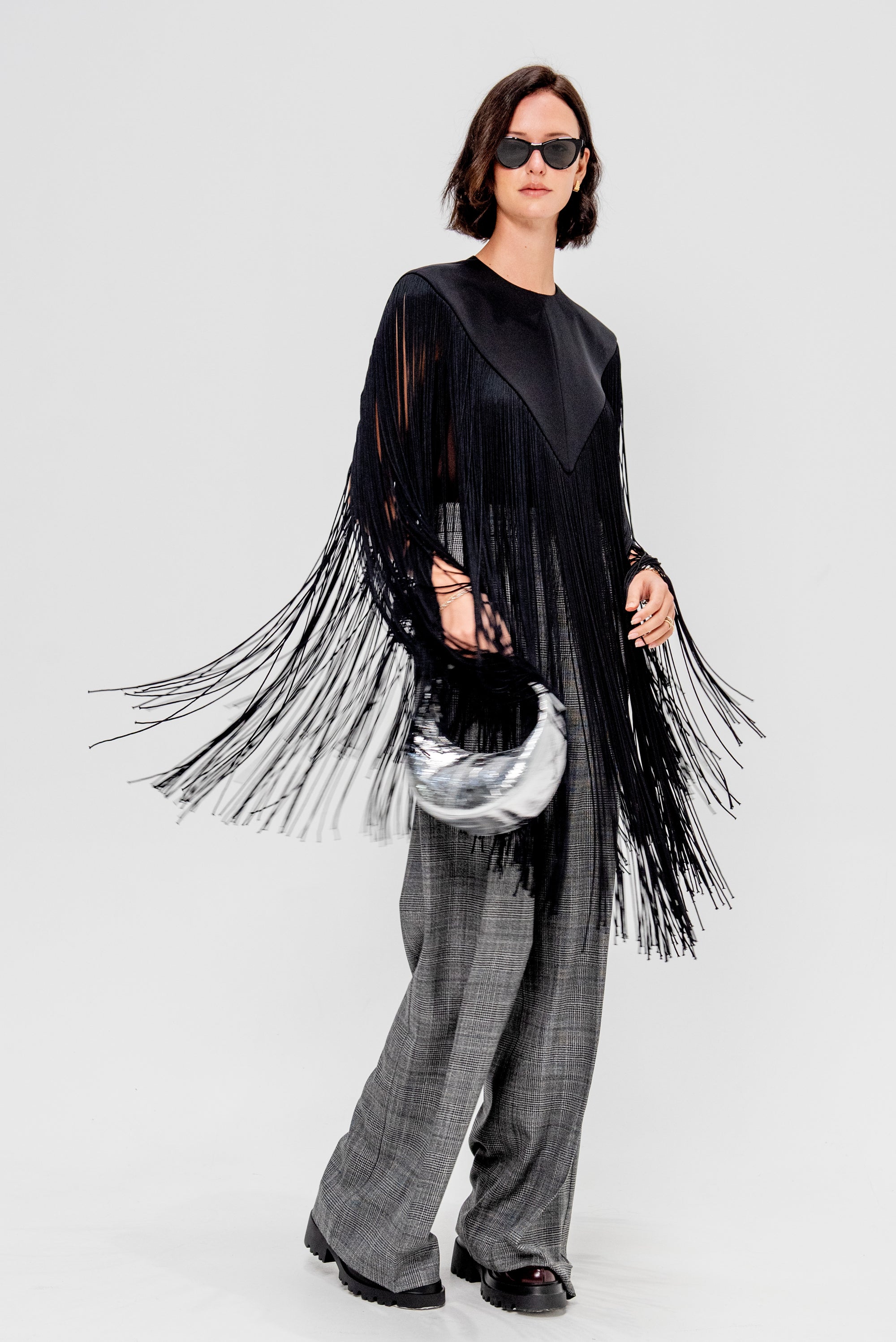 4-Ply Silk Fringe Cape, Black